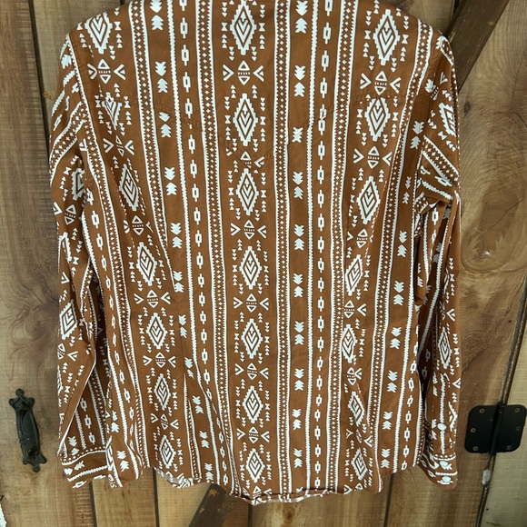 Wrangler Retro Western Pearl Snap Shirt Brown Aztec Stripe M - Picture 4 of 9